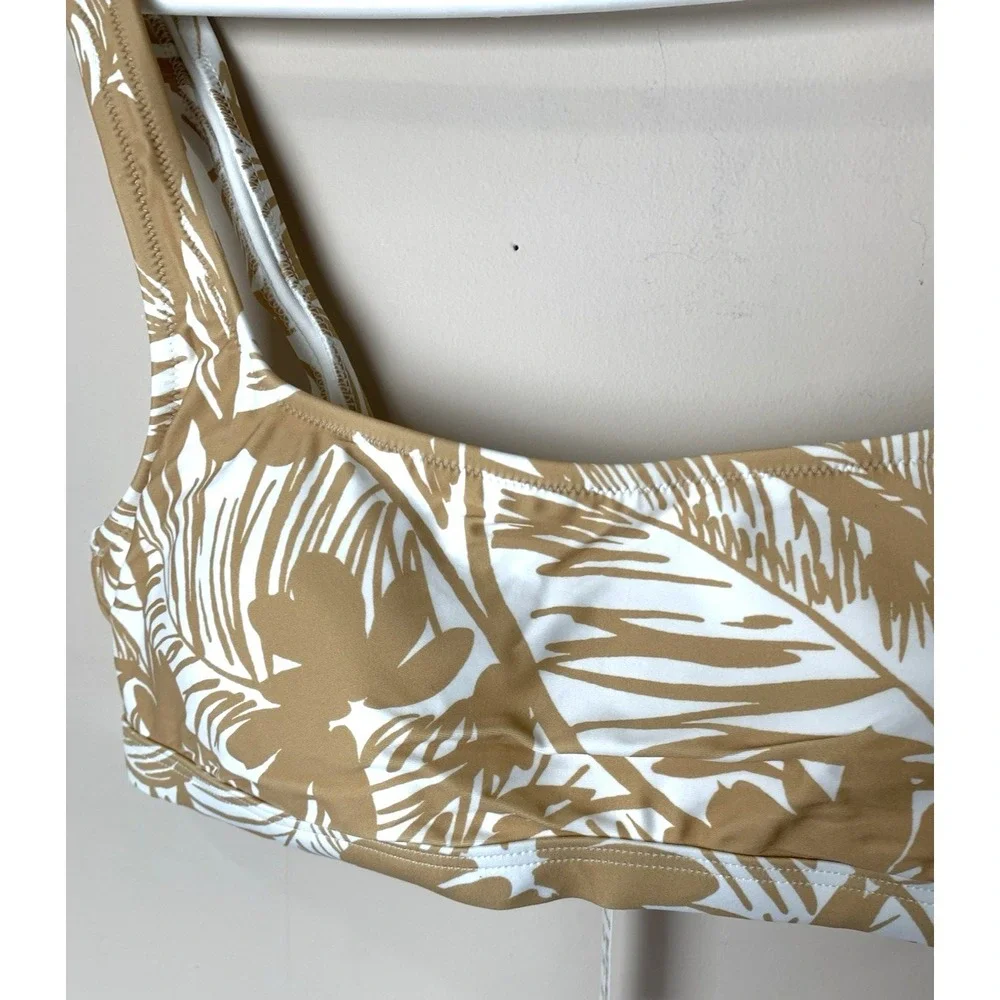 NEW Madewell Balconette Swim Bikini Top Size M‎ Tan White Tropical Print w/Pads